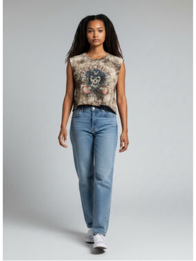 Lyric Nation Free Bird Skull Guitar Tie Dye Crop Tank Top Women’s M Rock Tee